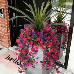 Fake Artificial Morning Glory Flowers for Outdoors, 1 Bundles Faux Greenery Plants UV Resistant Weatherproof for Indoor Outdoor Garden Patio Window Box Home Decor